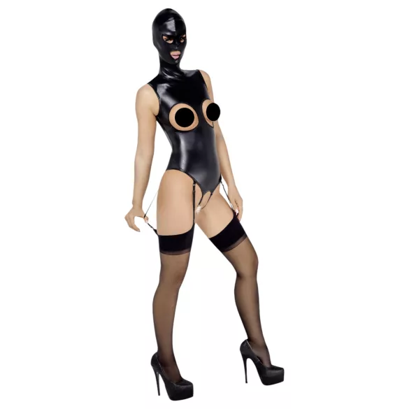 Bad Kitty - body aberto embaixo e em cima com máscara oral - preto - M