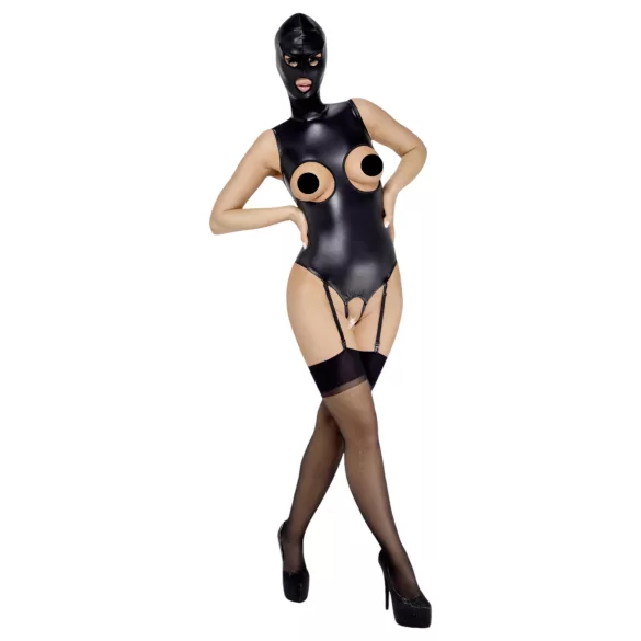 Bad Kitty - body aberto embaixo e em cima com máscara oral - preto - L