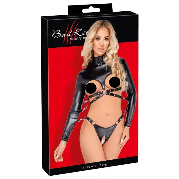 Bad Kitty - conjunto bondage com peito aberto (preto) - L