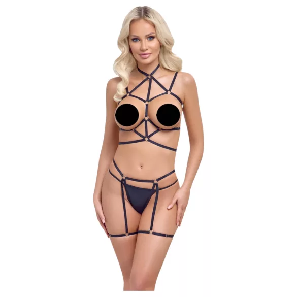 Cottelli - body harness decorativo e tanga - preto - tamanho S-L