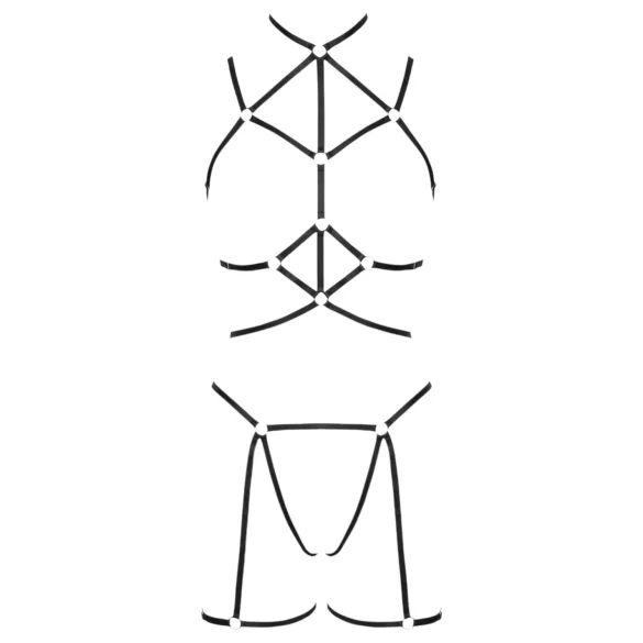 Cottelli - body harness decorativo e tanga - preto - tamanho S-L