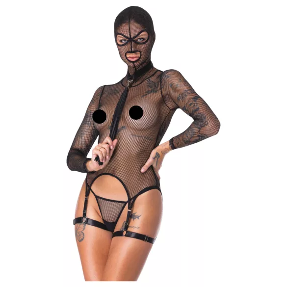 Bad Kitty - conjunto BDSM de rede transparente com chicote (preto) - M