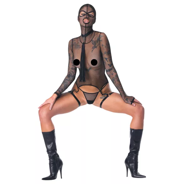 Bad Kitty - Conjunto BDSM lingerie transparente com chicote - preto - L