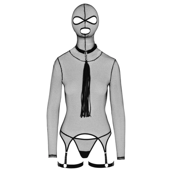 Bad Kitty - Conjunto BDSM lingerie transparente com chicote - preto - L