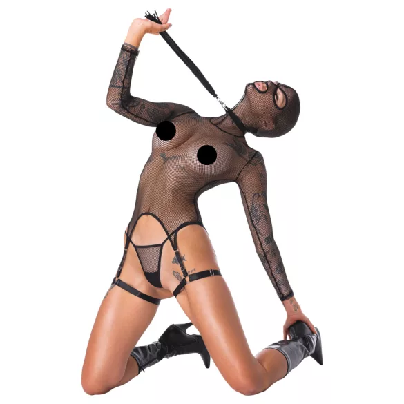 Bad Kitty - Conjunto BDSM lingerie transparente com chicote - preto - L