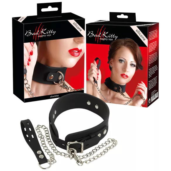 Bad Kitty - coleira e guia de silicone - preto