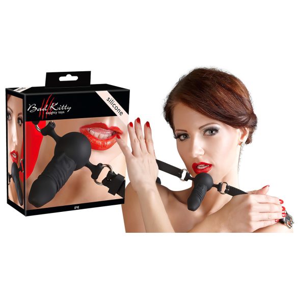 Bad Kitty - Mordaça de silicone com plugue pequeno (preto)