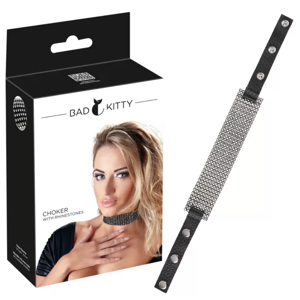 Bad Kitty - coleira com strass - preta
