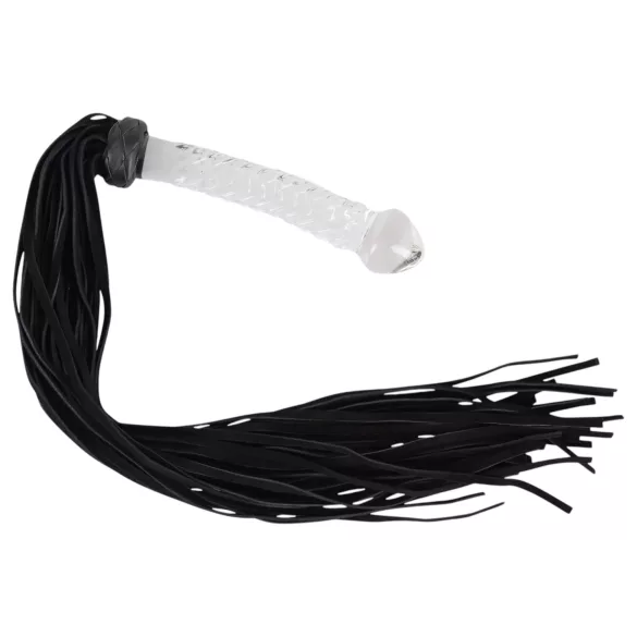 Bad Kitty - chicote couro com dildo de vidro - transparente/preto