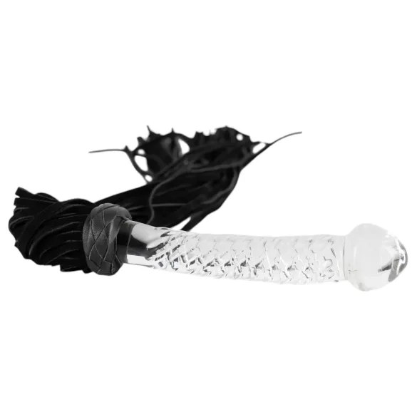 Bad Kitty - chicote couro com dildo de vidro - transparente/preto