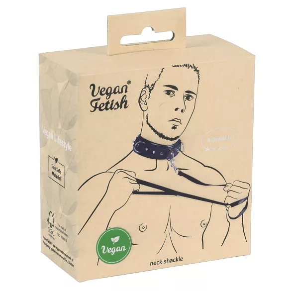 Vegan Fetish - coleira e guia com tachas - couro sintético preto
