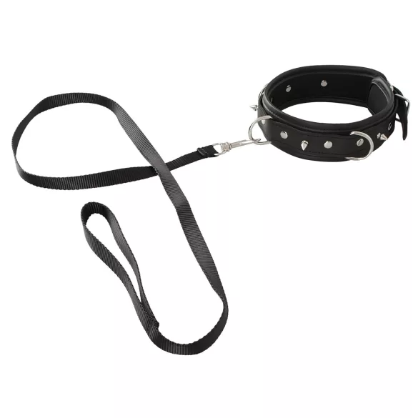 Vegan Fetish - coleira e guia com tachas - couro sintético preto