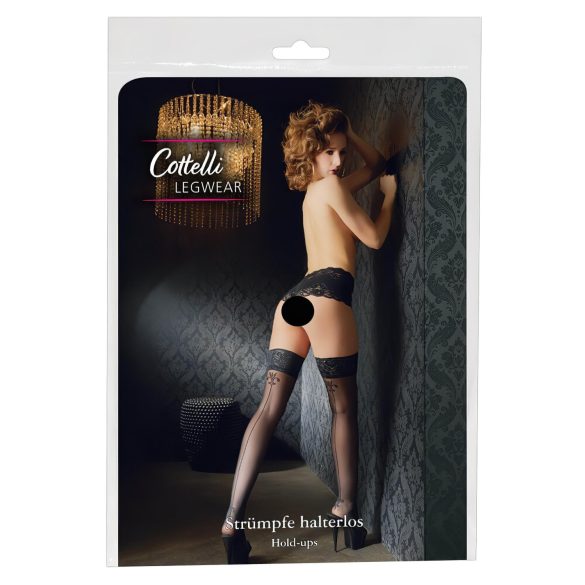 Cottelli - meias arrastão com flores e listras (preto)