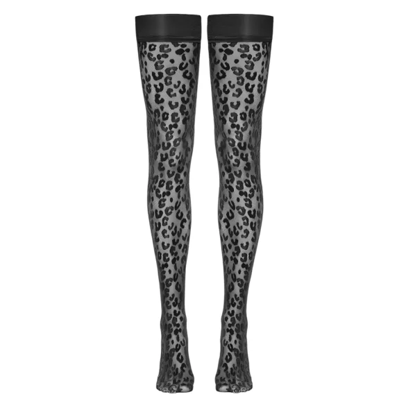 Cottelli Legwear - meia 7/8 com estampa de leopardo - preta