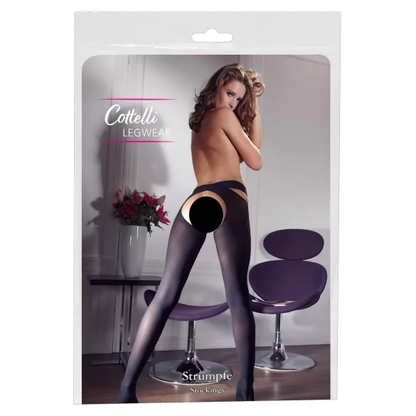 Cottelli - Meia arrastão com tiras cruzadas - preto - L/XL