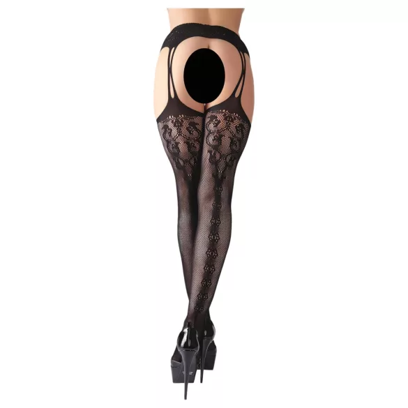 Cottelli - meia-calça arrastão estampada - preta - L/XL