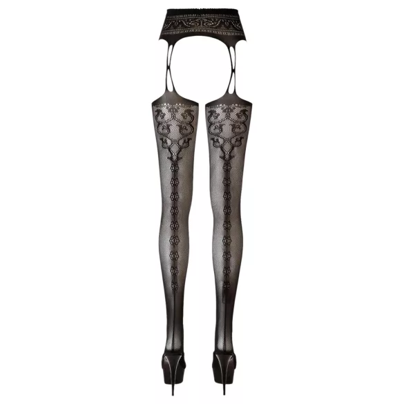 Cottelli - meia-calça arrastão estampada - preta - L/XL