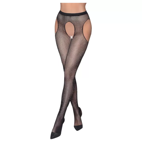 Cottelli Legwear - meia-calça aberta brilhante - preta (S-L)
