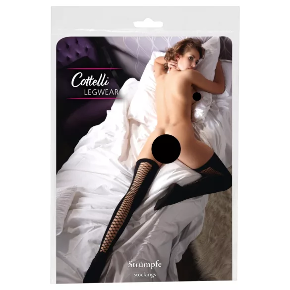 Cottelli - meia‑calça arrastão autossustentável acima da coxa (preta) - S/M