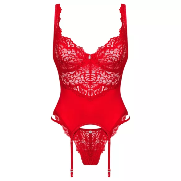 Obsessive - conjunto de lingerie com cinta-liga rendado - vermelho