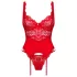 Obsessive - conjunto de lingerie com cinta-liga rendado - vermelho