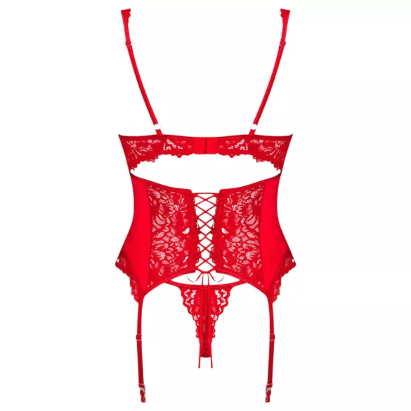 Obsessive - conjunto de lingerie com cinta-liga rendado - vermelho