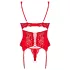 Obsessive - conjunto de lingerie com cinta-liga rendado - vermelho