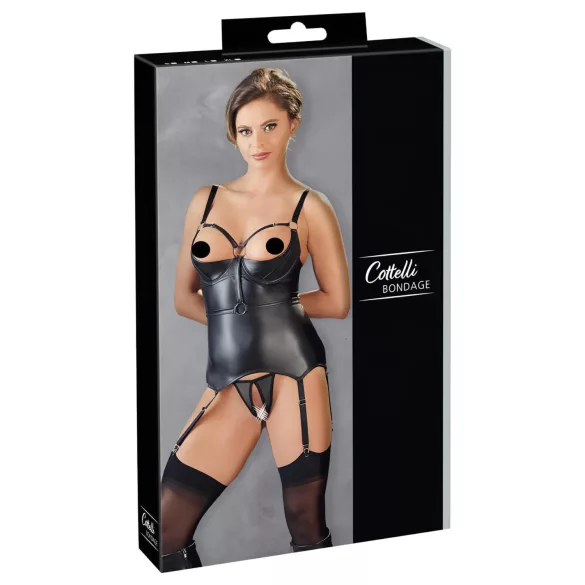 Cottelli Bondage - top brilhante push-up com algemas (preto) - XL