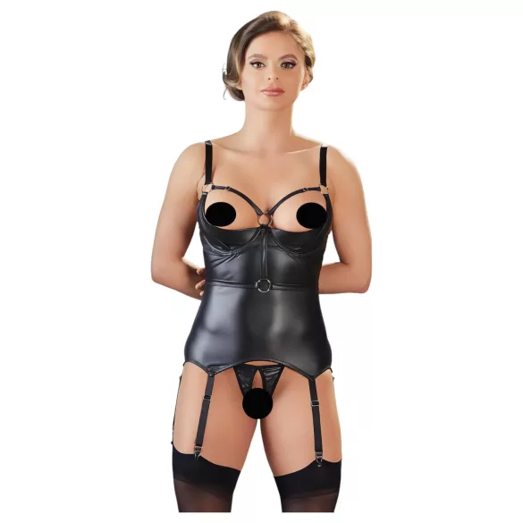 Cottelli Bondage - top brilhante push-up com algemas (preto) - XL