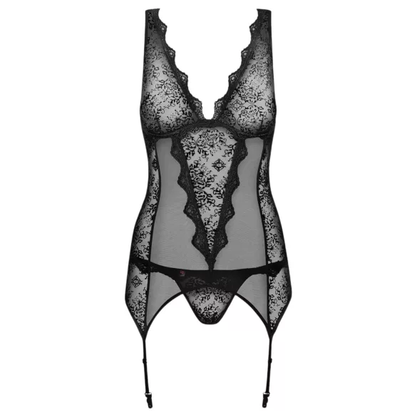 Obsessive - conjunto lingerie top bordado pequeno e tanga - preto