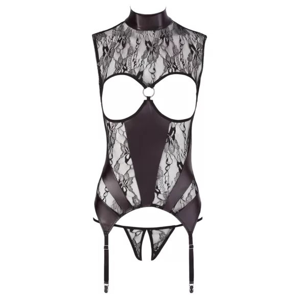 Abierta Fina - conjunto aberto renda brilhante - preto - L