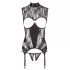 Abierta Fina - conjunto aberto renda brilhante - preto - XL