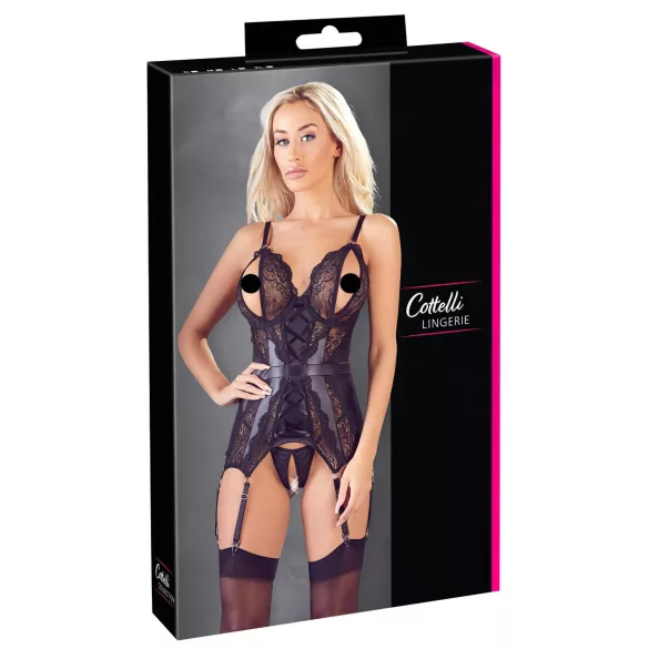 Cottelli - conjunto de lingerie aberto em renda - preto - XL