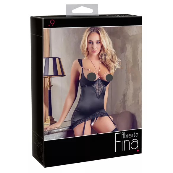 Abierta Fina - top brilhante com corrente e tanga (preto) - 85B/L
