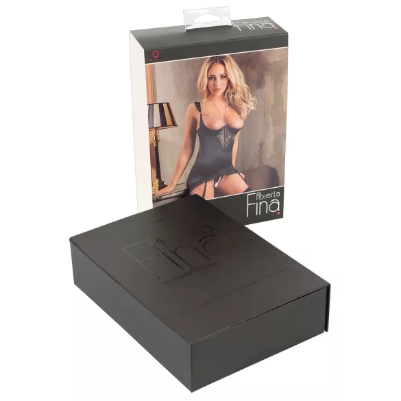 Abierta Fina - top brilhante com corrente e tanga (preto) - 85B/L