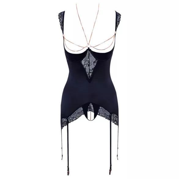Abierta Fina - top brilhante com corrente e tanga (preto) - 85B/L