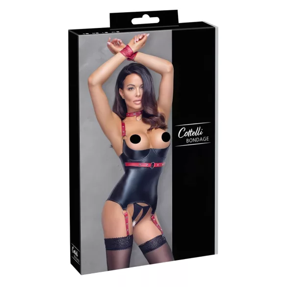 Cottelli Bondage - Top bondage com colarinho - brilhante preto - XL