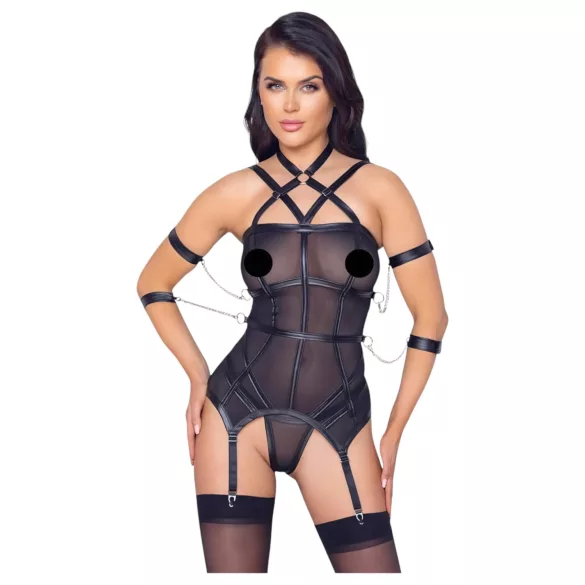 Cottelli Bondage - top com alças, algemas e tanga (preto) - L
