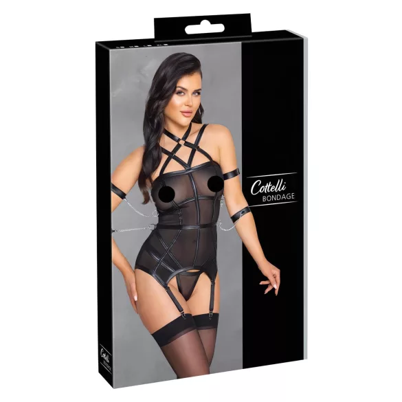 Cottelli Bondage - top com alças, algemas e tanga (preto) - L