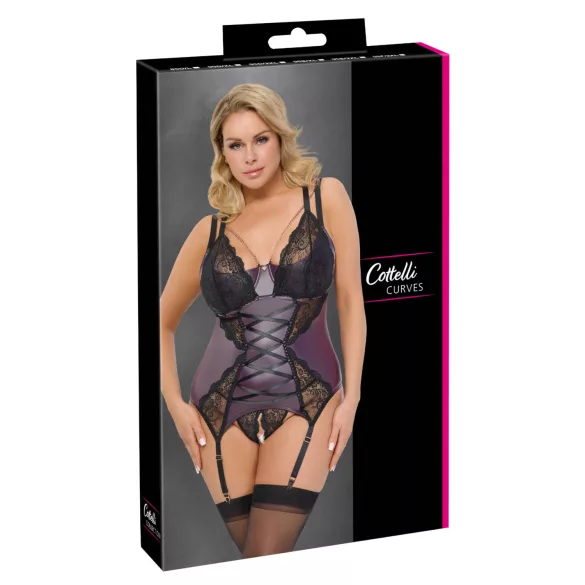 Cottelli Curves - conjunto de lingerie rendado com espartilho (roxo) - 90D/XL