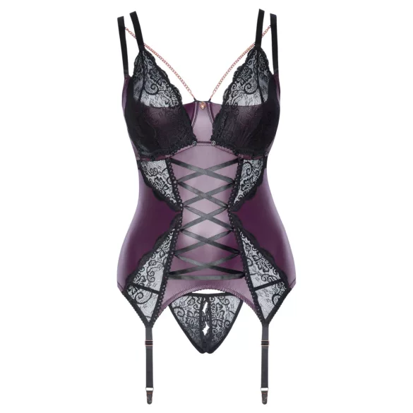 Cottelli Curves - conjunto de lingerie rendado com espartilho (roxo) - 90D/XL