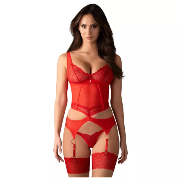 Obsessive Cupide Desir - conjunto lingerie transparente renda - vermelho
