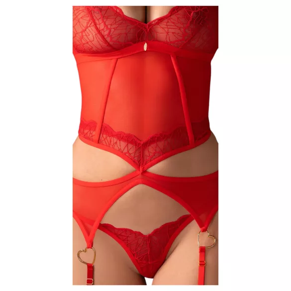 Obsessive Cupide Desir - conjunto lingerie transparente renda - vermelho
