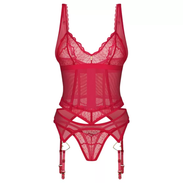 Obsessive Cupide Desir - conjunto lingerie transparente renda - vermelho