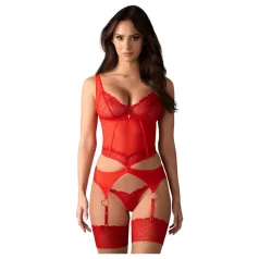   Obsessive Cupide Desir - conjunto lingerie transparente renda - vermelho - L/XL