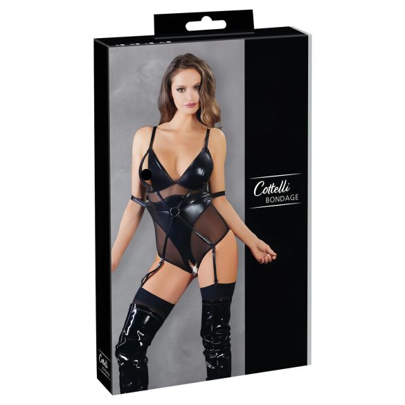 Cottelli Bondage - body brilhante com algemas (preto) - L