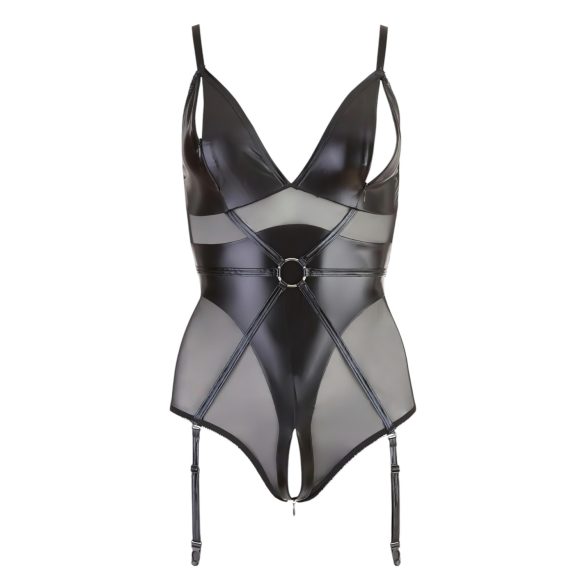 Cottelli Bondage - body brilhante com algemas (preto) - XL