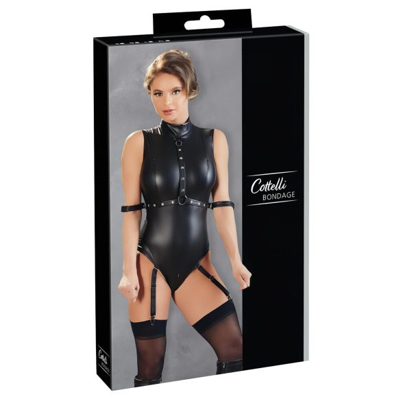 Cottelli Bondage - Body brilhante sem mangas c/ algemas (preto)