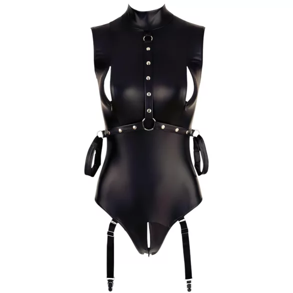 Cottelli Bondage - body sem mangas brilhante e algema para braço - preto - M