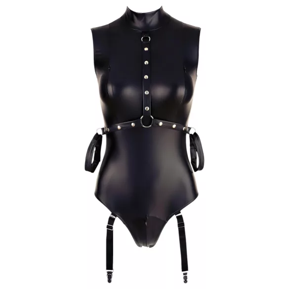 Cottelli Bondage - body sem mangas brilhante e algema para braço - preto - XL